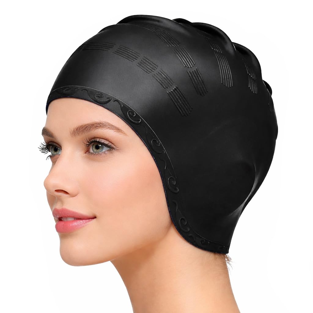 Gorro de Natación Silicona Impermeable 3D para Mujeres y Hombres Cabello Corto/Largo Adultos