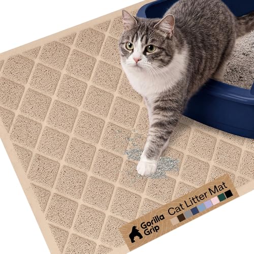Image of GORILLA GRIP Cat Litter Box Mat, Cushioned Coil Mesh Litter Trapping Mats, Scatter Control Supplies for Less Mess, Phthalate Free, Ultra Deep Catch Grooves, Rinse or Vacuum to Clean, 24x17 Beige