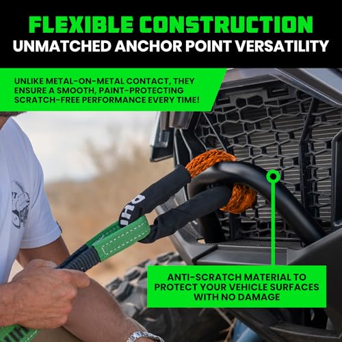 Image of Rhino USA Synthetic Soft Shackle Rope (2-Pack) - 3 /8in, 31,400lb Recovery | 3 /8in x 22in Soft Shackles, 31,400lb Min Break Strength. For Truck, UTV, ATV. Compatible with Jeep, Toyota, Ford. Orange