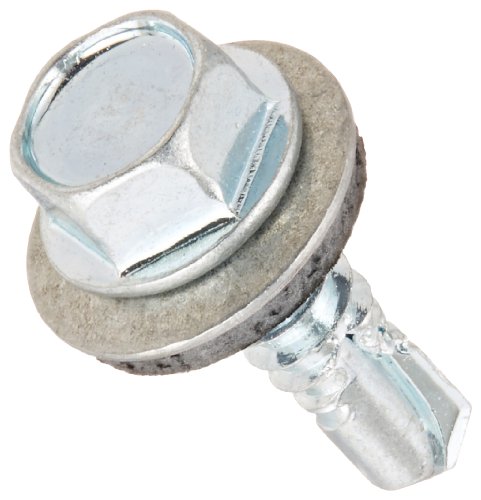 Steel Self-Drilling Screw, Zinc Plated Finish, Sealing Hex Washer Head With EPDM Washer, Hex Drive, #3 Drill Point, 1/4-14 Threa
