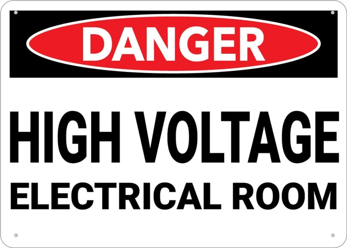 Danger High Voltage Electrical Room Rust Free Aluminum Tin Sign - Warning Decor with Pre-Drilled Holes for Indoor-Outdoor Factory Electrical Room, Substation, Power Control Zone - 8x12 Inch​