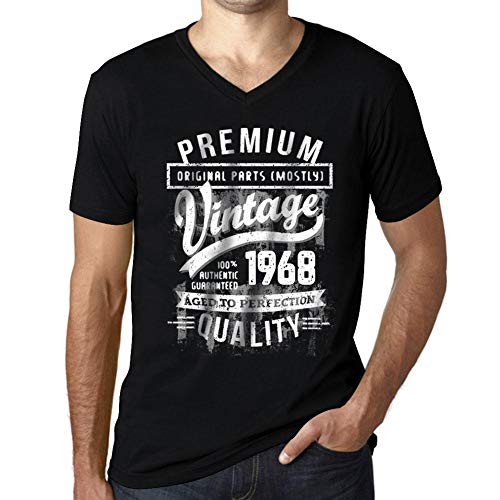 Homme Tee-Shirt Col V – Original Parts (Mostly) Aged to Perfection 1968 – 58 Ans T-Shirt Graphique Idée Cadeau 58e Anniversaire Vintage Année 1968 Nouveauté Noir Profond L