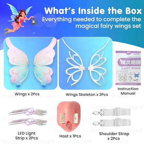 Image of Kidology Electric Butterfly Wings for Girls 3+ Years | LED Light-Up Moving Magical Fairy Wings with Music | Princess Costume Accessory for Halloween, Christmas & Birthday Parties