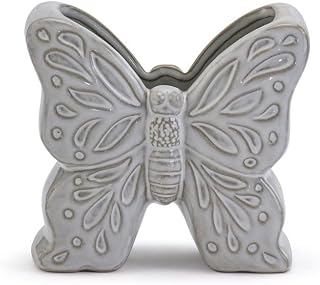 Napco Earthy House Plant Succulent Herb Flower Pot 2.25 x 4.75 Inch Ceramic Whimsical White Embossed Butterfly