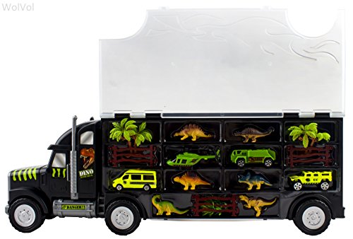 WolVolk Giant Dinosaur Transporter Truck Toy Carrier with Cars and Dinosaurs, Great Toy Truck and Car Carrier - Thumbnail 4