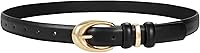 TRIWORKS Women's Skinny Faux Leather Belt with Gold Buckle - Versatile for Jeans, Pants, Dresses (Black, Brown, White)