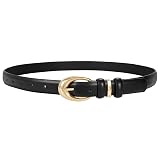TRIWORKS Women Leather Belt for Jeans Pants Fashion Ladies Skinny Faux Leather Dress belt with Gold Buckle Fit Waist Size 27'-31' Black