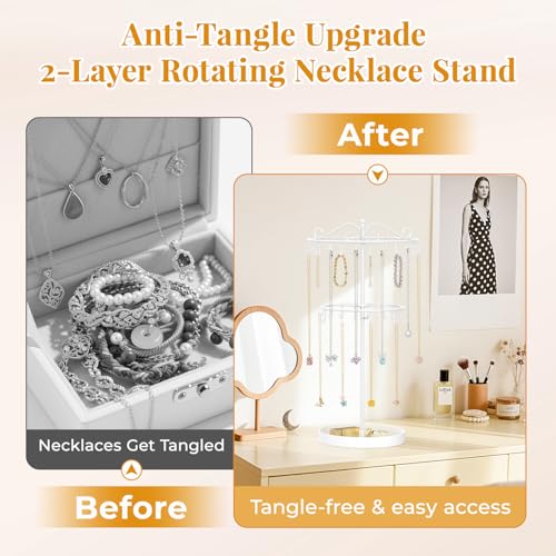 EsLuker.ly Necklace Holder Organizer Rotating Display Stand, 2 Tier White by EsLuker.ly - Used condition - Image 7