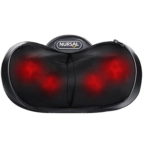 NURSAL Shiatsu Neck and Back Massager - 3D Deep Kneading Massage Pillow with Heat Spa Therapy for Neck, Thigh, Calf, Feet, Shoulder and Back Fatigue, Stiffness and Pain Relief - With 2 years Warranty.