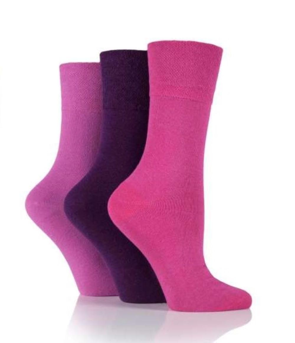 Sahnis Women's Purple Mix Diabetic Socks Gentle Grip Soft Honeycomb Top Seamless Toe Uk Size 4-8 (Standard, )