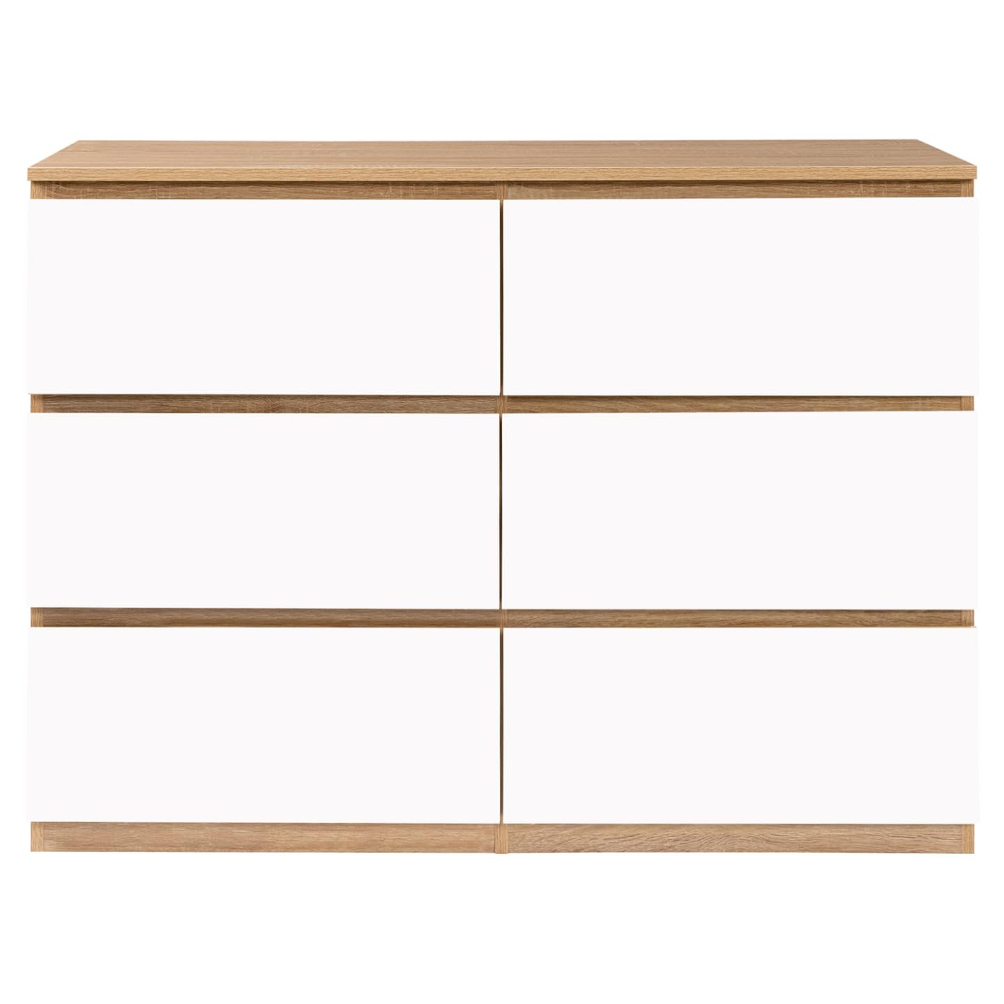 IDMarket - Commode 6 tiroirs TOMI 110 cm Bois façon hêtre et Blanc