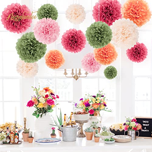 Nicrolandee Wedding Party Decorations - 16Pcs Pink, Sage Green, Ivory Tissue Paper Pom Poms For Birthday, Engagement, Baby/Bridal Shower, Anniversary, Pastel Party, Festival Decorations #TOP3