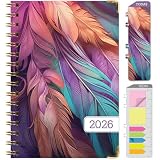 HARDCOVER 2026 Planner, 5.5'x8': 14 Months (November 2025 - December 2026), Daily Weekly Monthly Planner, Yearly Agenda, Bookmark, Pocket Folder and Sticky Note Set (Pastel Peacock)