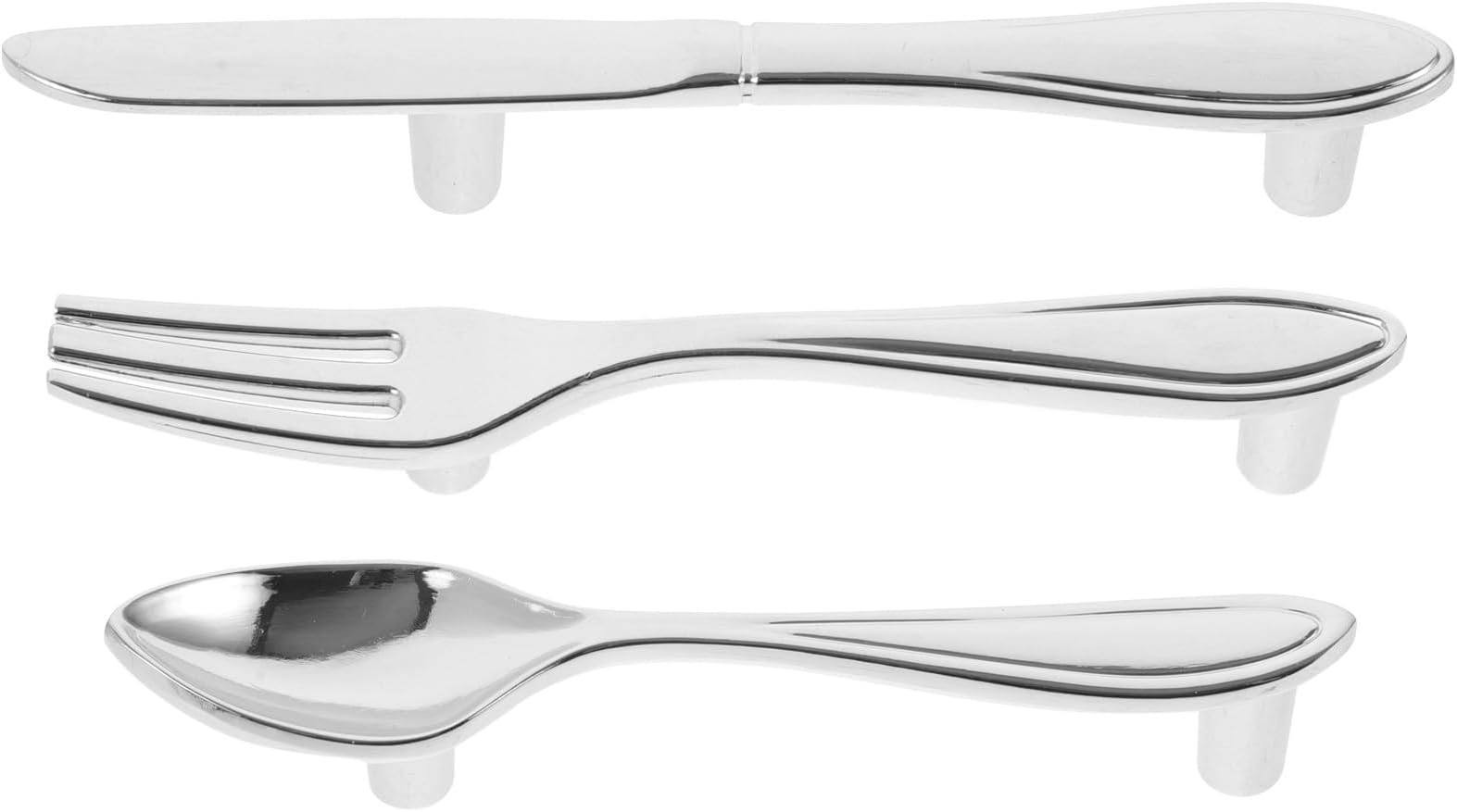 Creative Spoon Fork Knife Cabinet Handles Drawer Pulls Brushed Chrome Furniture Accessories for Kitchen Cabinets and Dressers, Single Hole Thickened Modern Hardware