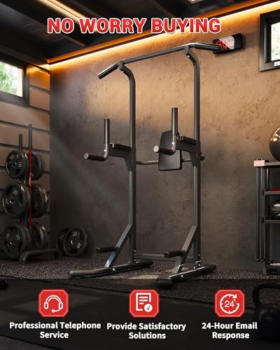 Image of Pull Up Bar Free Standing Power Tower Dip Station, 450 Lb Capacity Carbon Steel Pull Up Station for Home Gym, Adjustable Height for Pullups Chin Ups Dips Knee Raises