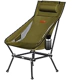 DesertFox アウトドア チェア 折りたたみ キャンプ 椅子 軽量 枕付き 【ハイバック】【 独自開発のカップホルダー】 ポケット付き 耐荷重150kg コンパクト イス 椅子 収納袋付属 お釣り 登山 携帯便利 ZZCG SB (グリーン，スタイルA)