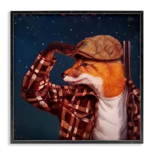 Image of Red Fox Tartan Plaid Night Sky, 12 x 12 Inch Framed Giclee Print