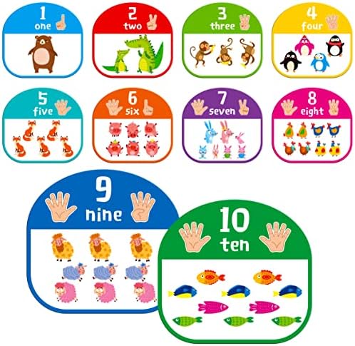 10 PCS Number Posters, Numbers Learning Bulletin Board Set School Decoration Supplies Educational Teaching Tool for Toddler Kid Family Classroom, 12” x 11”