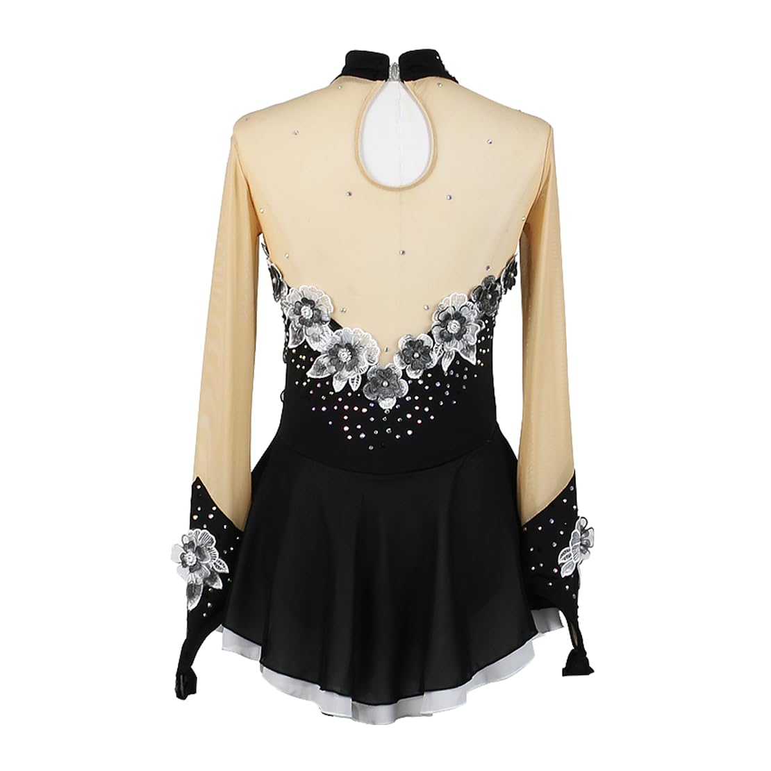 Bambina Vestito da Pattinaggio Artistico Blu Floreale Maniche Lunghe Body da Balletto Danza Vestito da Ballo Latino Danza Body Ginnastica Ritmica per Donna