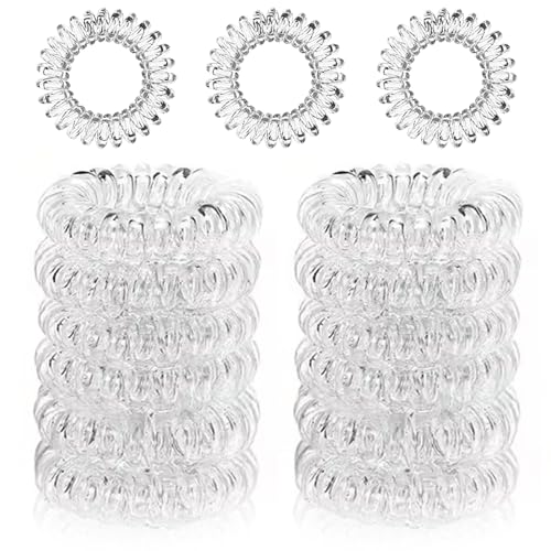 12 Piezas Espiral Pelo Lazos,Espiral Corbatas en Pelo,Gomas de Pelo Espiral, Cintas para el cabello cable de teléfono,Gomas del pelo Elásticas,No-Daño Cabello Accesorio (Transparencia）