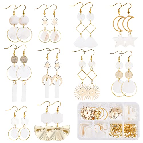 SUNNYCLUE 1 Box 10 works DIY Shell Earrings Dangle Making Starter Kit Seashell Charms Sun Moon Star Charms Geometric Teardrop Beads for Jewelry Making Kits Beginner Women DIY Craft Supplies
