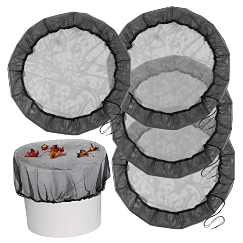 UKCOCO 4pcs 80cm Black Polyester Rain Butt Net Covers and Mesh Protective Caps for Outdoor Water Barrels, Adjustable Drawstring Water Butt Netting to Keep Debris and Insects Out
