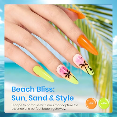 Image of Beetles Gel Nail Polish Kit - Island Holiday 36 Colors Neon Yellow Orange Hot Pink Glitter Gel Polish with Base Top Coat Matte Top Coat, Soak Off UV LED DIY Manicure Gift for Women