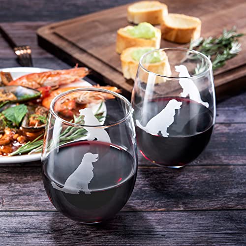 The Wine Savant Set of 2 Golden Retriever Dog Stemless Wine Glasses Yellow or Golden Retriever Lover Him & Her - Dogs Silhouette - Glass Gifts Etched Tumblers for Anniversary, Home Bar Gifts by The Wine Savant - Used condition - Image 5