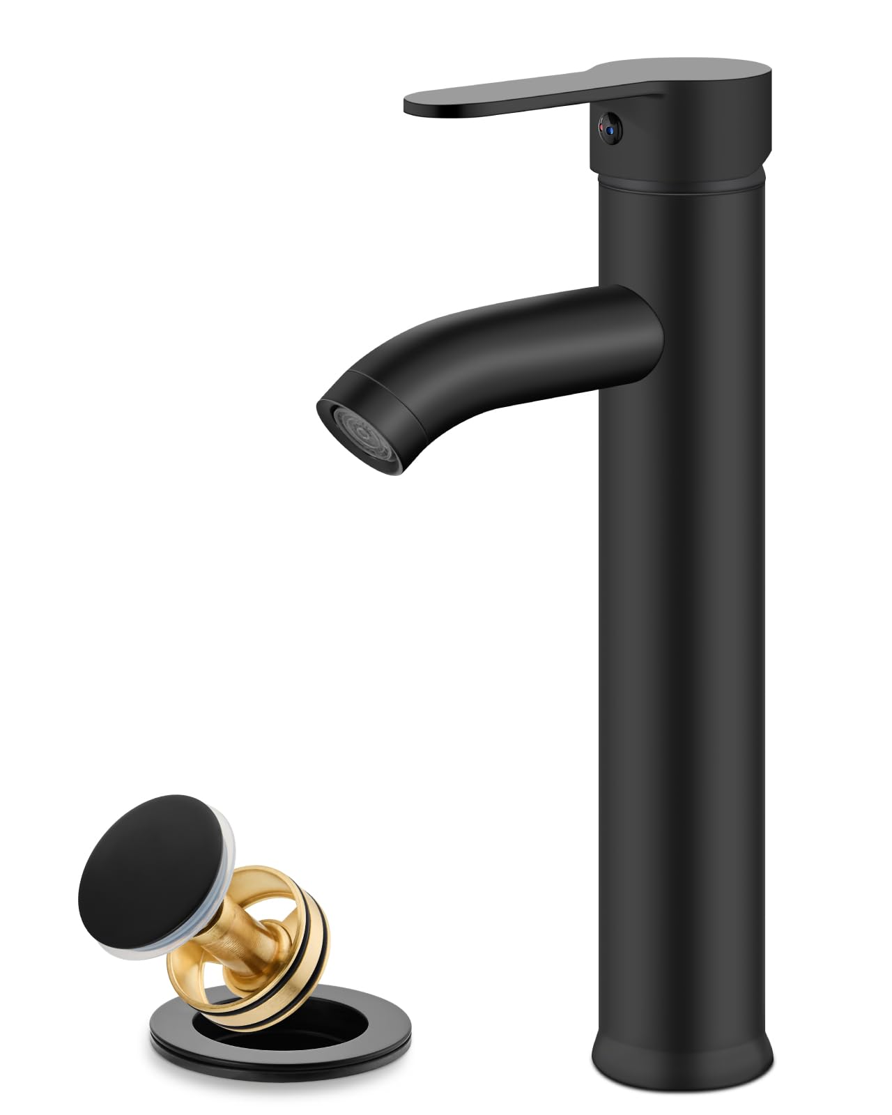 gotonovo Vessel Sink Faucet Single Handle Tall Bathroom Faucet 1 Hole Deck Mount Lavatory Vanity Modern Mixer Tap with Water Supply Lines and Metal Pop Up Drain, Matte Black