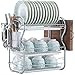 ZSLD 3-poziomowy stojak do suszenia naczyń z płytą odpływową, uchwyt na sztućce/uchwyt na kubki/uchwyt na deskę do krojenia / stojak na naczynia o dużej pojemności do blatu kuchennego, biały, A