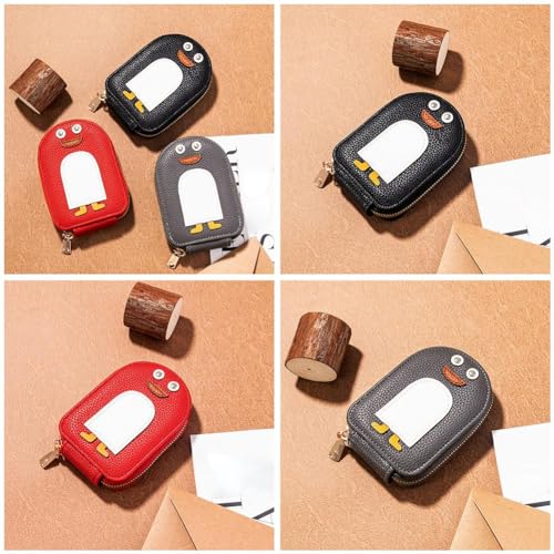 Generic Cute Penguins PU Credit Card Coin Wallet,Creative Cartoon Penguin Accordion Card Wallet,Portable Penguin Card Holders with Zip,Multi-slots Credit Cards Bag PU Leather Cute Wallet Bag (Pink)4