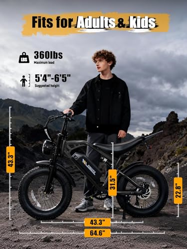 Image of Electric Dirt Bike Adults, 1300W Peak 52V20.8Ah ebike, 20 inch x4.0 Fat Tire, Streamlined E-Motorcycle with 7 Speeds for Youths, V200，Black with Rear Rack + Footrests