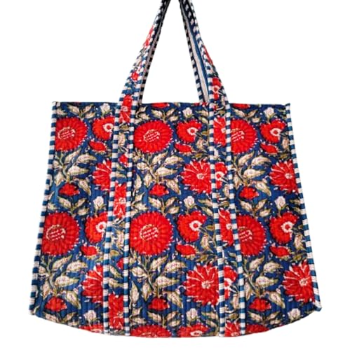 Cotton Quilted Tote Bag Hand Block Print Bags Shopping Shoulder Handbag Travel Market Daily Use2