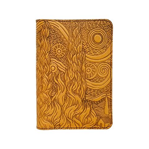 Oberon Design Van Gogh Sky Pocket Notebook Cover, Fits Many 5.5 x 3.5 Inch Notebooks, Embossed Genuine Leather, Marigold Color, Made in The USA Cover