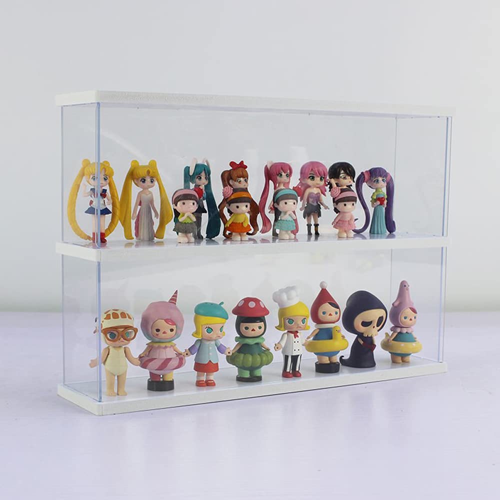 Joody Vitrine en Acrylique, Boîtes Plexiglas à 2 Niveaux, Vitrine de Comptoir avec Porte pour Figurine Pop, Mini Figurine, Jouets de Collection, Organisateur de Stockage de Vitrine Anti-poussière