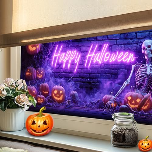 HOMETITUTE Halloween Skeleton Pumpkin Film para Ventana miniatura 6
