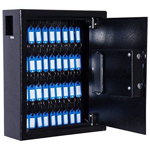 HOMCOM 40 Key Steel Wall-Mounted Lockable Key Secure Lock Box Cabinet with Key Tags & Programmable Pin Security, Black