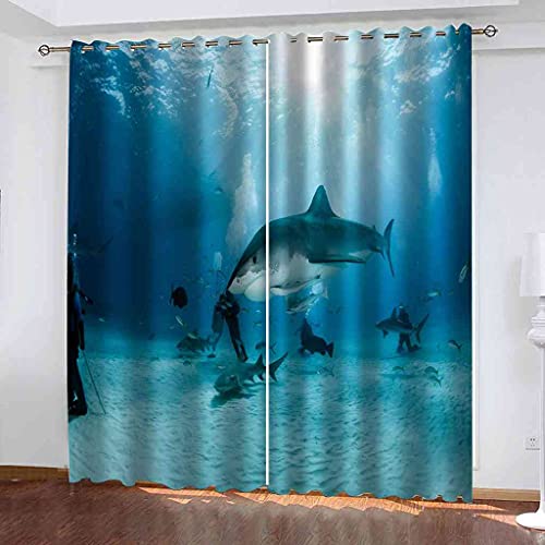 Rideau Isolant Bruits Tissu Lourd 3D Requin Haute Densité Finition Oeillets