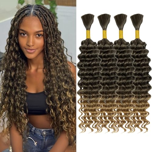 Braiding Hair 300g 4 Bundles/Pack 18 Inch Deep Wave Bohemian Braids for Curly Braiding Hair No Weft Natural Color, Boho Braids Hair Water Wave(T27# 4 Bundles 18inch)