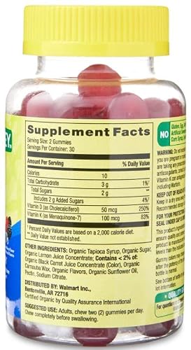 Spring Valley K2 + D3 Vegetarian Gummy Supplement for Bone and Immune Health, 60 Count+Better Guide Vitamins Supplements