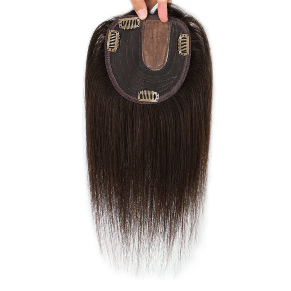 RemeeHi Kronen-Haar-Topper, Clip-on-Haarteil, Echthaar-Topper, Haarabdeckung für Damen, rechts, 30 cm, Dunkelbraun