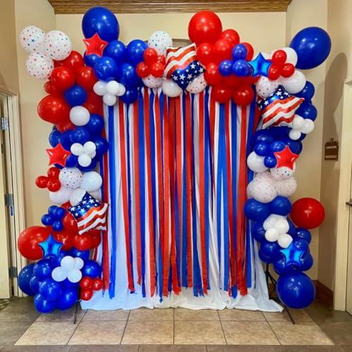 Image of Red White and Blue Balloon Garland Arch Kit - 138 Pcs 4th of July Balloons Arch Kit for Independence Day Nautical Party Baseball Graduations Patriotic Theme Party Decorations