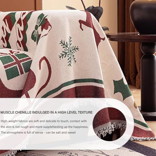Housse canapé lavable en machine chenille Noël blanche 180x130 - 4