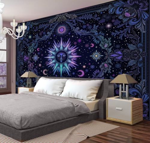 Tapiz de pared de cuerpos celestes con diseño sol y luna grande 3