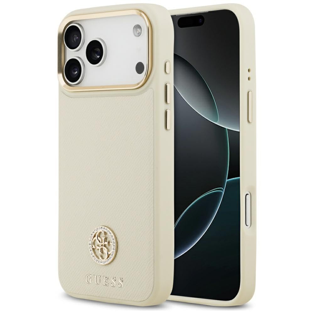 CG MOBILE Guess Grained Strass Logo kompatibel mit MagSafe Hülle für iPhone 17 Pro Max (Beige)