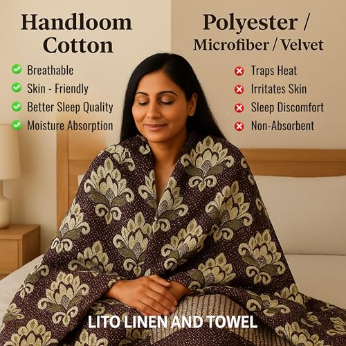 Image of LITO LINEN AND TOWEL 310 GSM Solapur Chaddar Single Size Cotton Reversible Blanket for All Season 60 inch x 90 inch (Dark Green, 60 inchx90 inch)