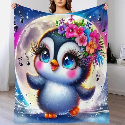 Couverture pingouin en microfibre chaude 100x130cm pour lit d'adolescent - 6