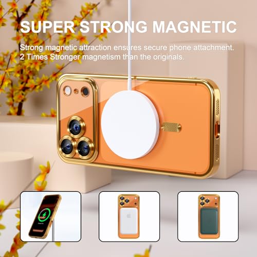 Image of Misea Magnetic for iPhone 17 Pro Case Compatible with MagSafe Gold | [Never Yellowing] [Military Drop Protection] Full Camera Lens Protector Plating Soft Clear Phone Case for Women, Gold