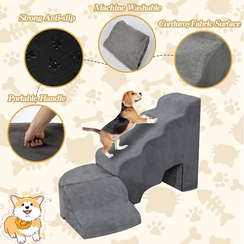 Dog Stairs for High Bed - LitaiL Stairs for Dogs to Get on Bed, 30-36 inches Pet Stairs for Small Dogs, 6 Steps Dog Ramp for Medium Large Dogs, Adjustable Foam Dog Steps for Bedside(Grey) - Thumbnail 4