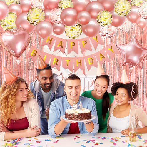 Recosis Birthday Decorations, Paper Pompoms Balloon Hanging Curtain Happy Birthday Decorations with Banner - Image 6